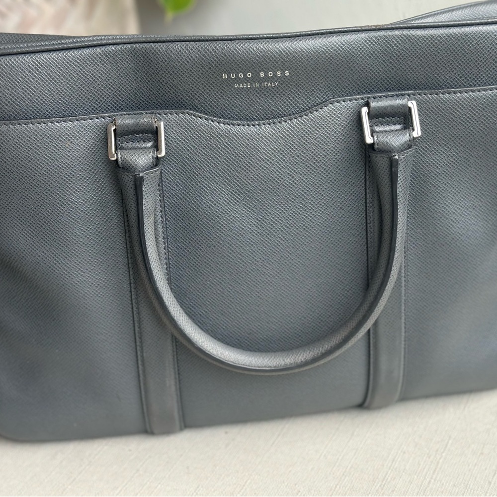 Hugo Boss Charcoal Leather Briefcase